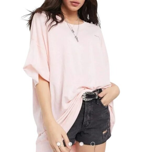 Free People Cozy Cool Girl Lounge T-shirt Size L Light Pink Good Vibes - Picture 1 of 8